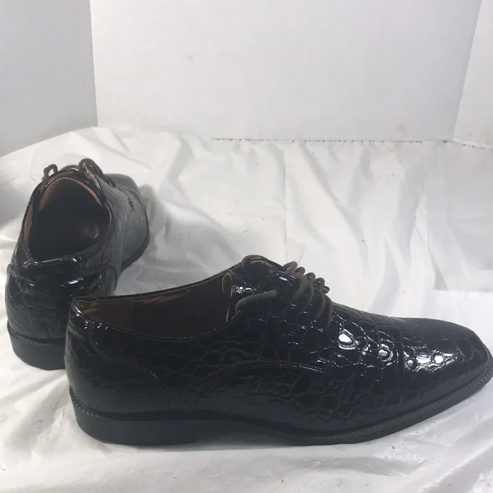 Men's Giovanni Chocolate Brown Reptile Print Leather Lace Up Dress Shoes
